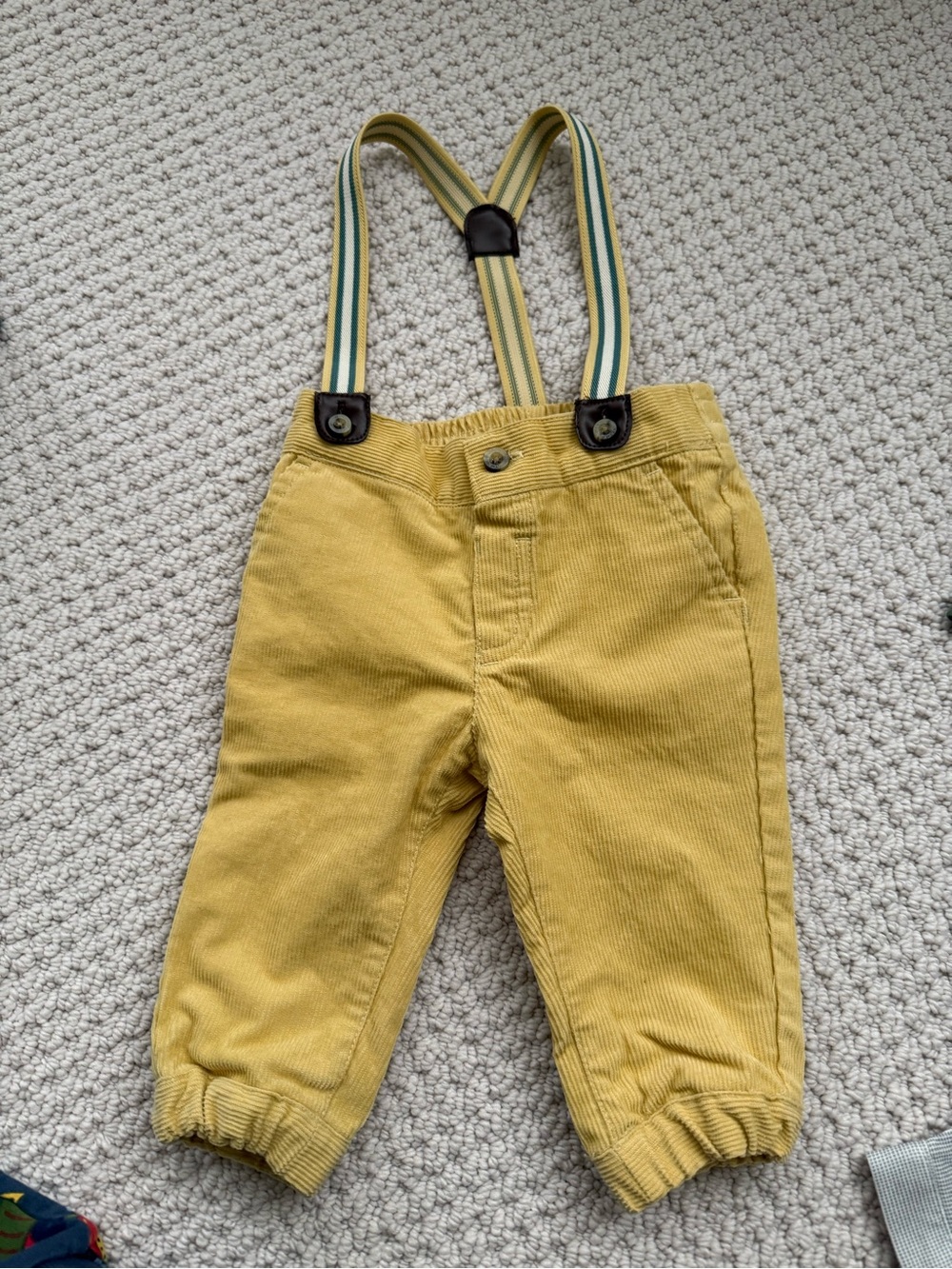 Janie & Jack Mustard Yellow Corduroy Pants with Striped Suspenders